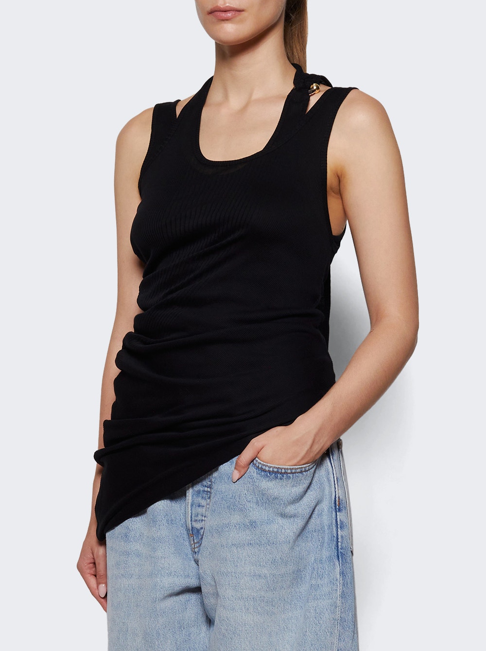 Twisted Double Layer Tank Top Black Twisted Double Layer Tank Top Black