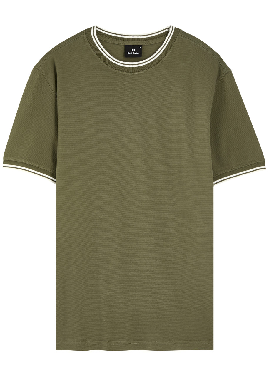 PS Paul Smith Stripe-trimmed Piqu Cotton shirt – Green PS Paul Smith Stripe-trimmed Piqu Cotton shirt – Green