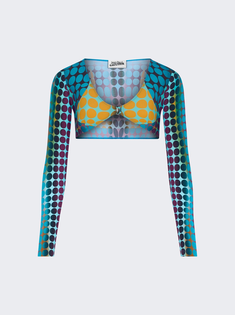 Re-edition: Long Sleeve Crop Top Blue Dots Print