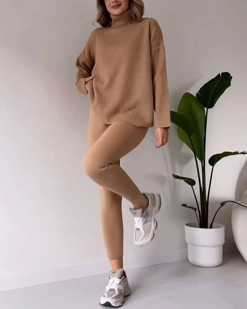 Zeagoo Chic Turtleneck Top and Slim Trousers Two-piece Set – Camel S Zeagoo Chic Turtleneck Top and Slim Trousers Two-piece Set – Camel S