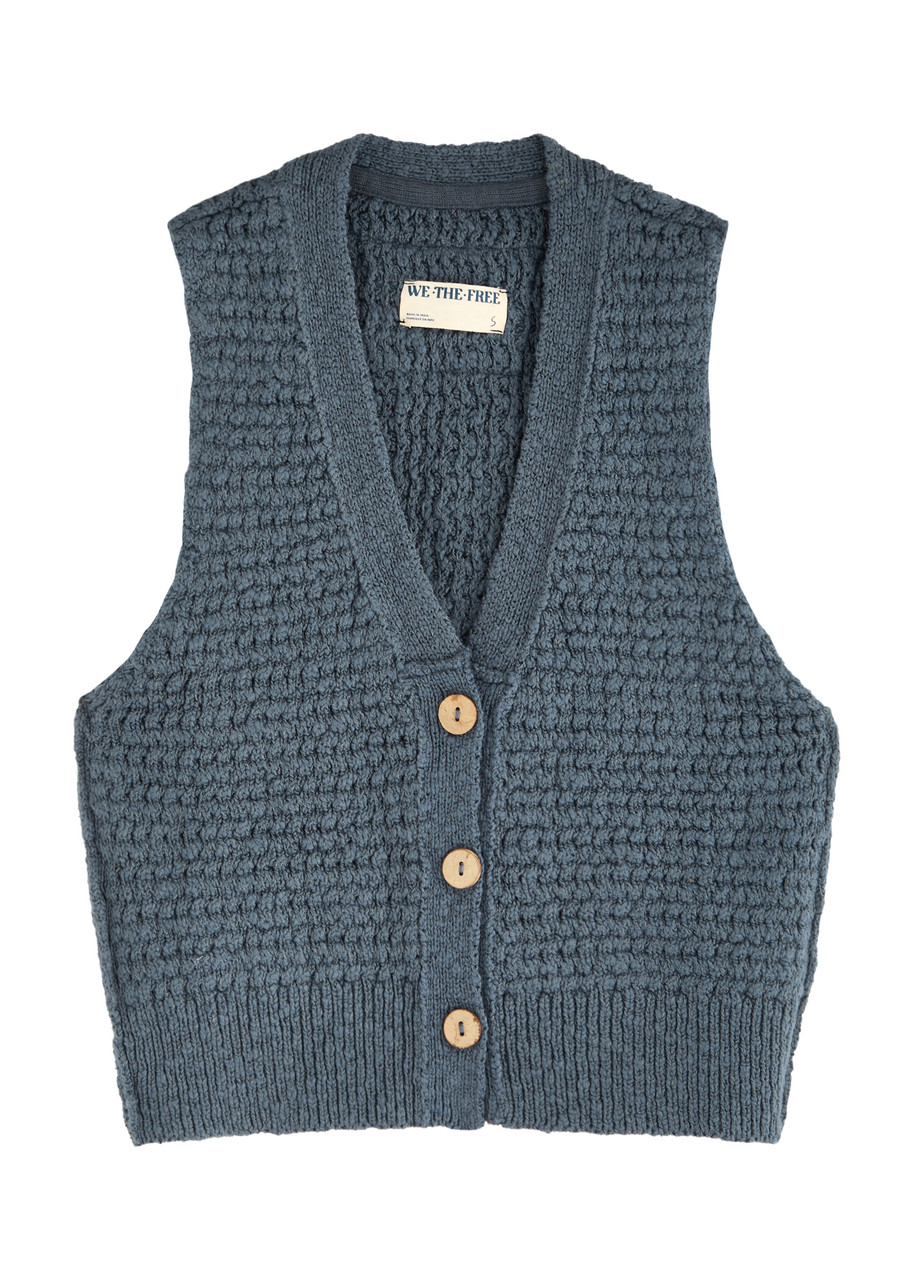 Free People Ava Cotton-blend Vest – Indigo – S – S Free People Ava Cotton-blend Vest – Indigo – S – S