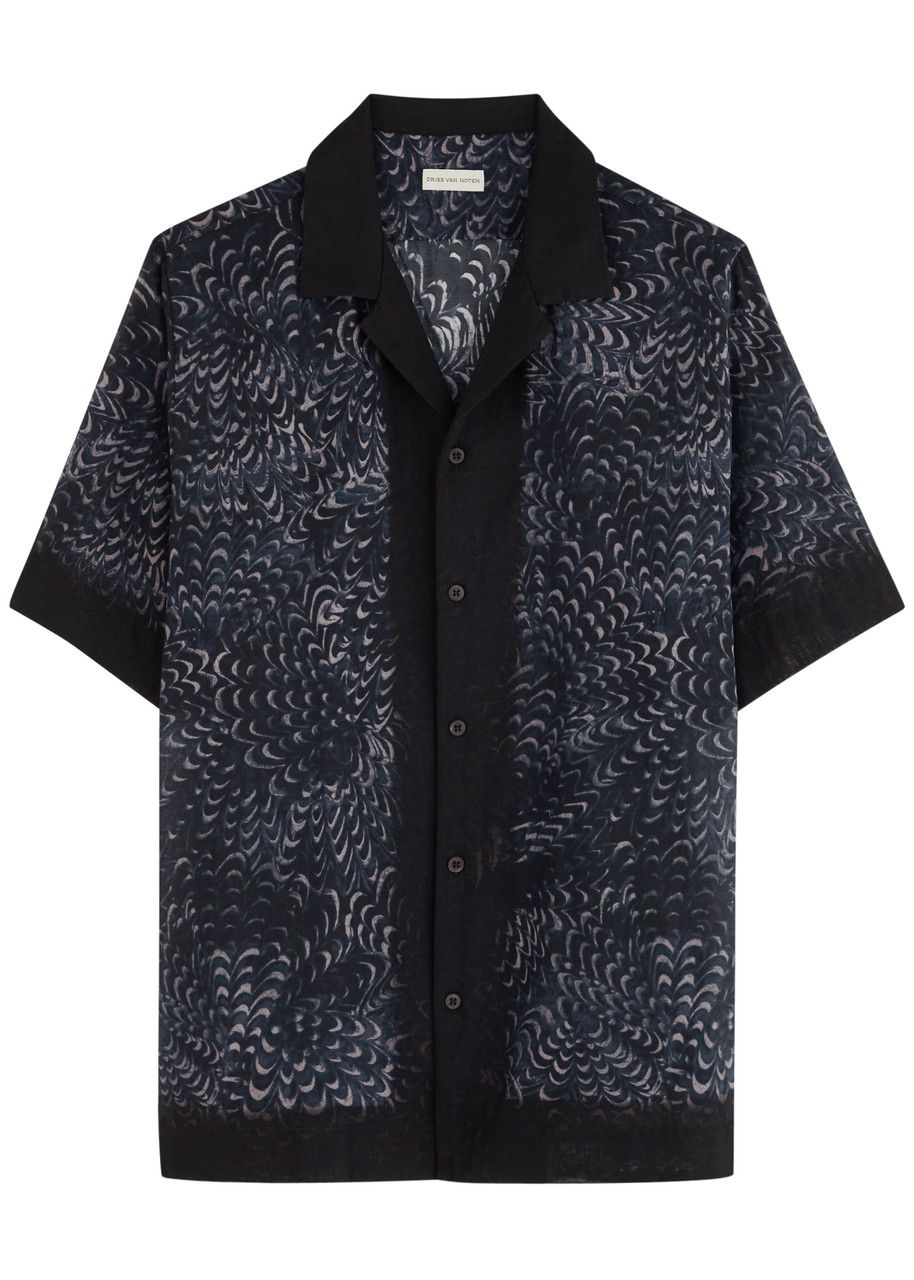 Dries Van Noten Carltone Printed Cotton Voile Shirt – Navy – IT L Dries Van Noten Carltone Printed Cotton Voile Shirt – Navy – IT L