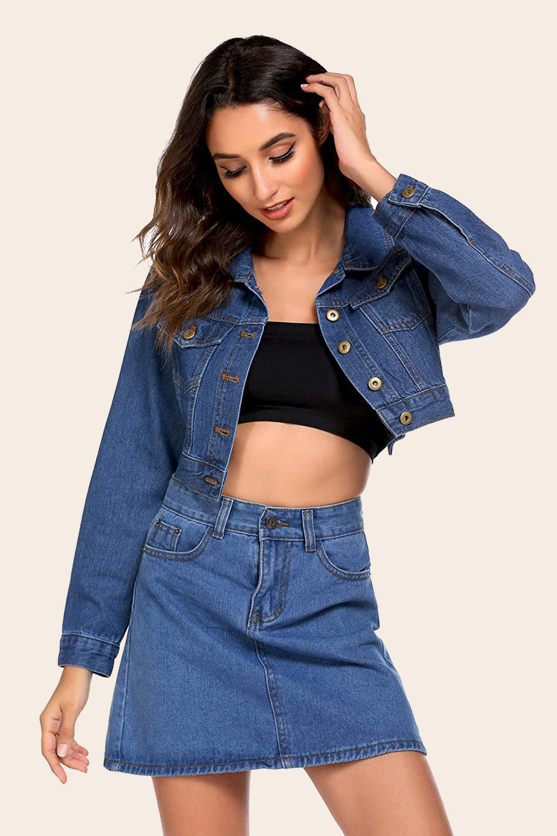 Zeagoo Cropped Denim Jean Jacket – Navy Blue S Zeagoo Cropped Denim Jean Jacket – Navy Blue S