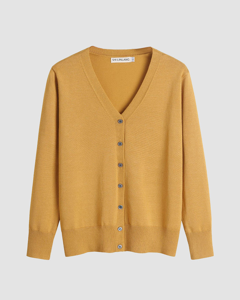 Long Sleeve Choker Top Lightweight Vee Cardigan Sweater – Yellow Long Sleeve Choker Top Lightweight Vee Cardigan Sweater – Yellow