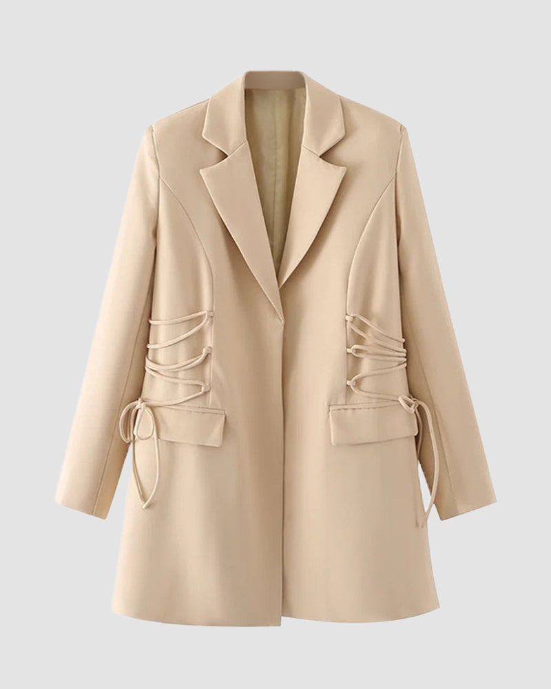 Waist Drawing Rope Lapel Loose Blazer Suit – Khaki M Waist Drawing Rope Lapel Loose Blazer Suit – Khaki M
