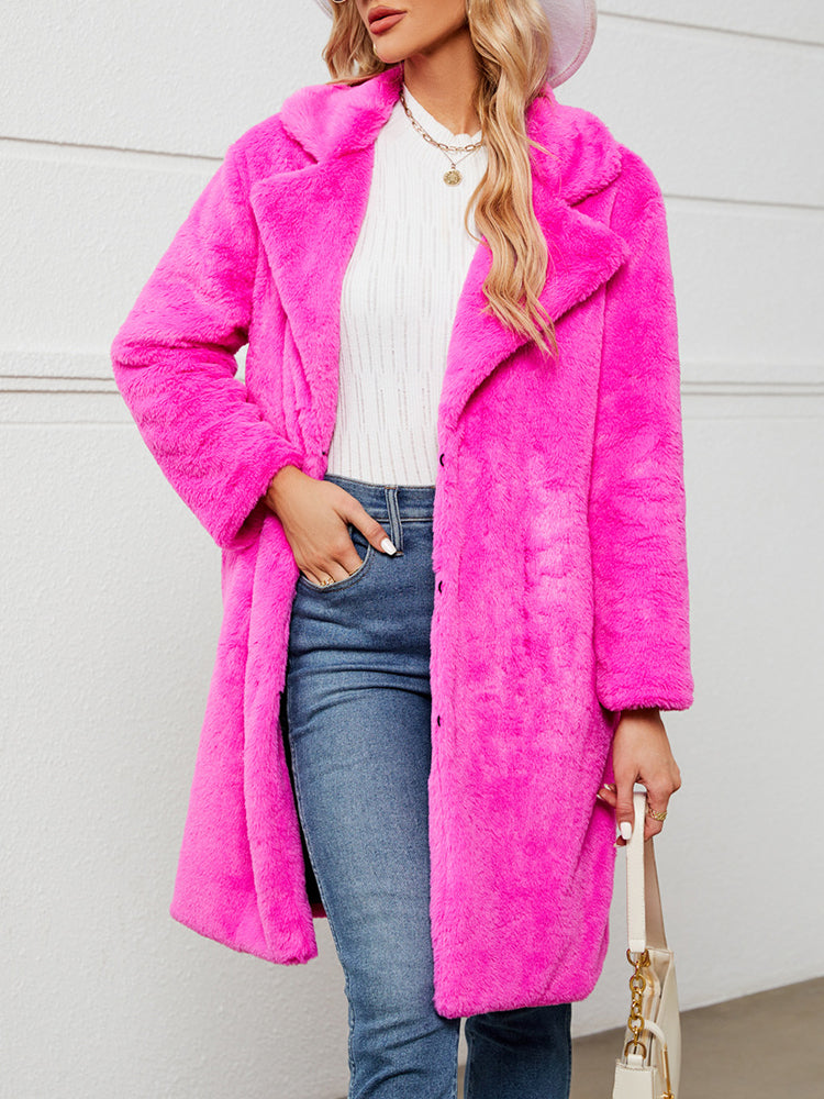 Fake Fur Teddy Coat Open Front Parka Outwear – Rose Red Fake Fur Teddy Coat Open Front Parka Outwear – Rose Red