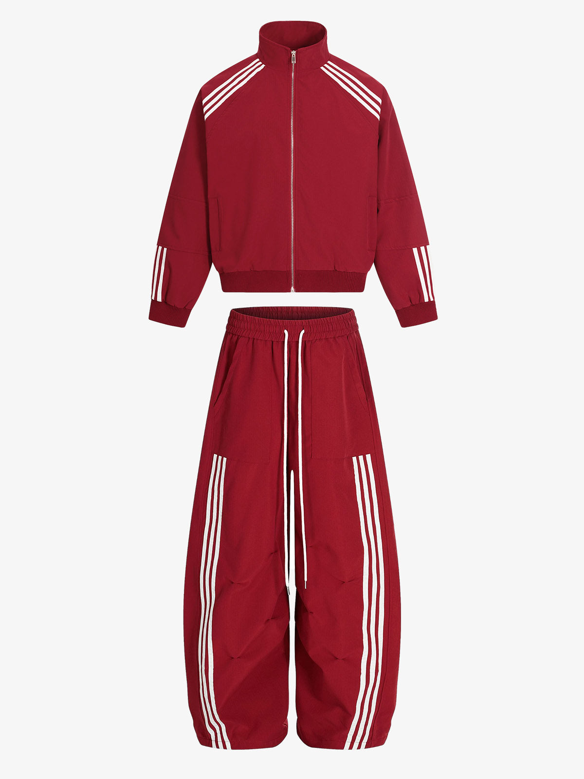 Striped Zip-Up Track Jacket and Wide-Leg Track Pants Set – Red M Set Striped Zip-Up Track Jacket and Wide-Leg Track Pants Set – Red M Set