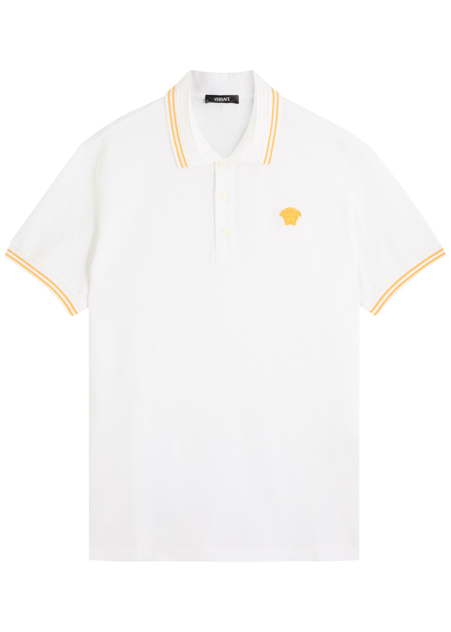 Versace Logo-embroidered Cotton Piqu Polo Shirt – White