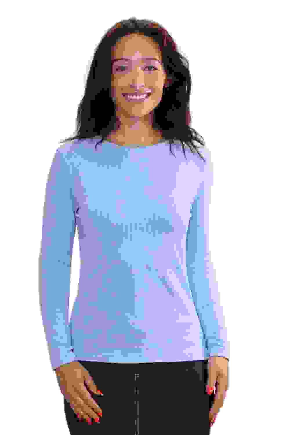 Long Sleeve Nylon Rib Fitted Top – Dreamy Blue Large Long Sleeve Nylon Rib Fitted Top – Dreamy Blue Large