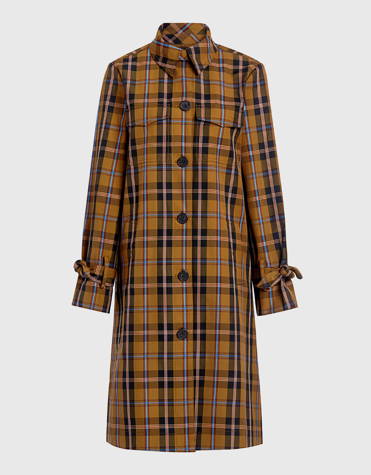 Derek Lam Crosby Plaid Long Trench Coat –