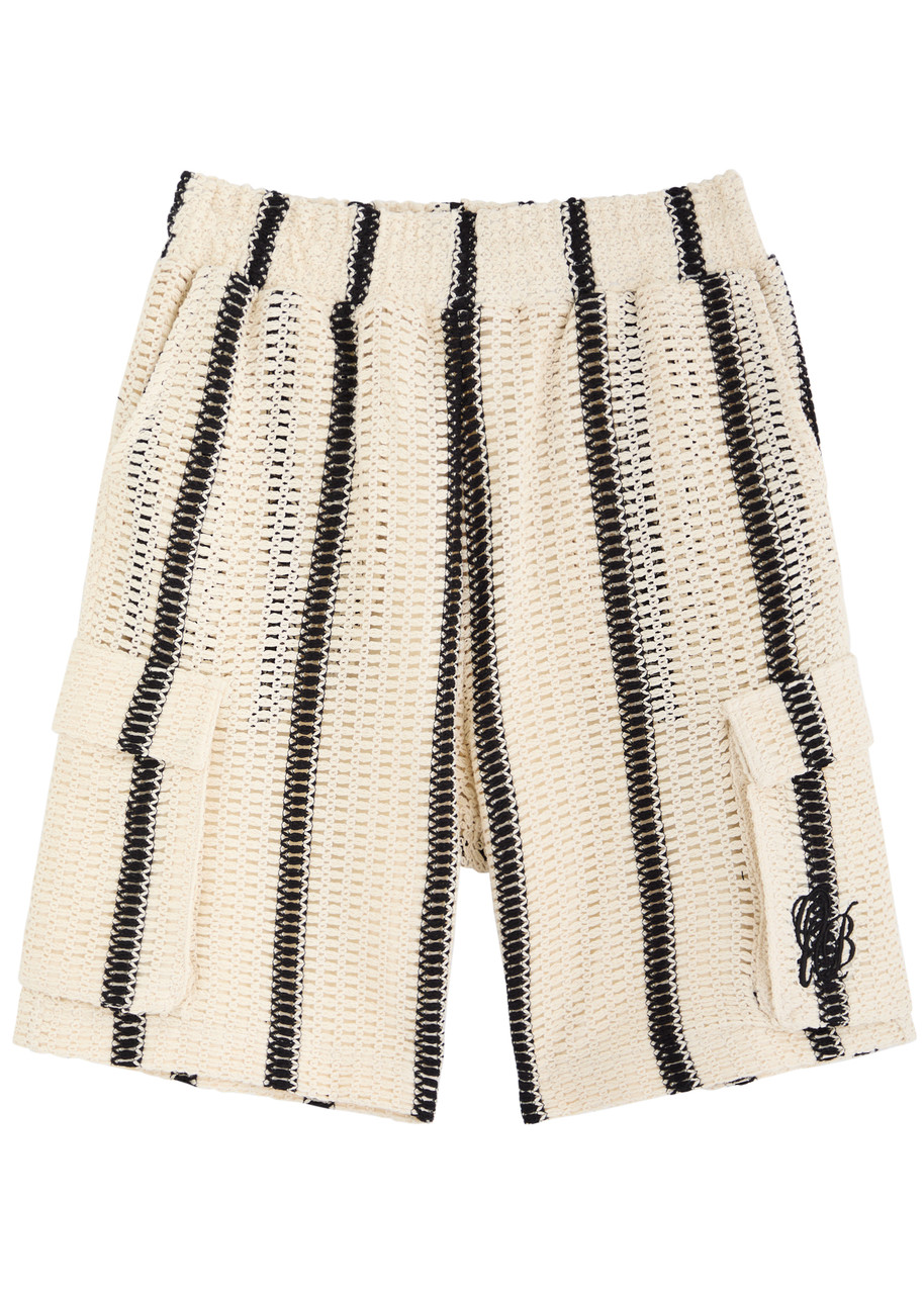 Only The Blind Desert Stripe Crochet-knit Cotton-blend Shorts – Beige Only The Blind Desert Stripe Crochet-knit Cotton-blend Shorts – Beige