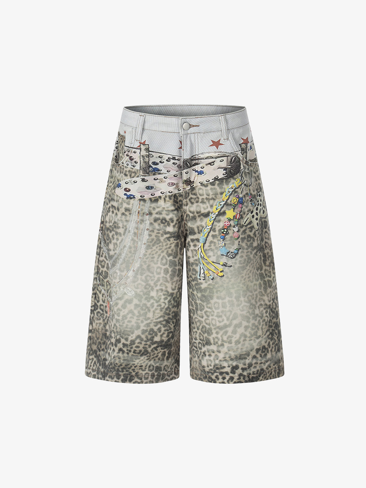 Charm Detail Leopard Denim Shorts Charm Detail Leopard Denim Shorts