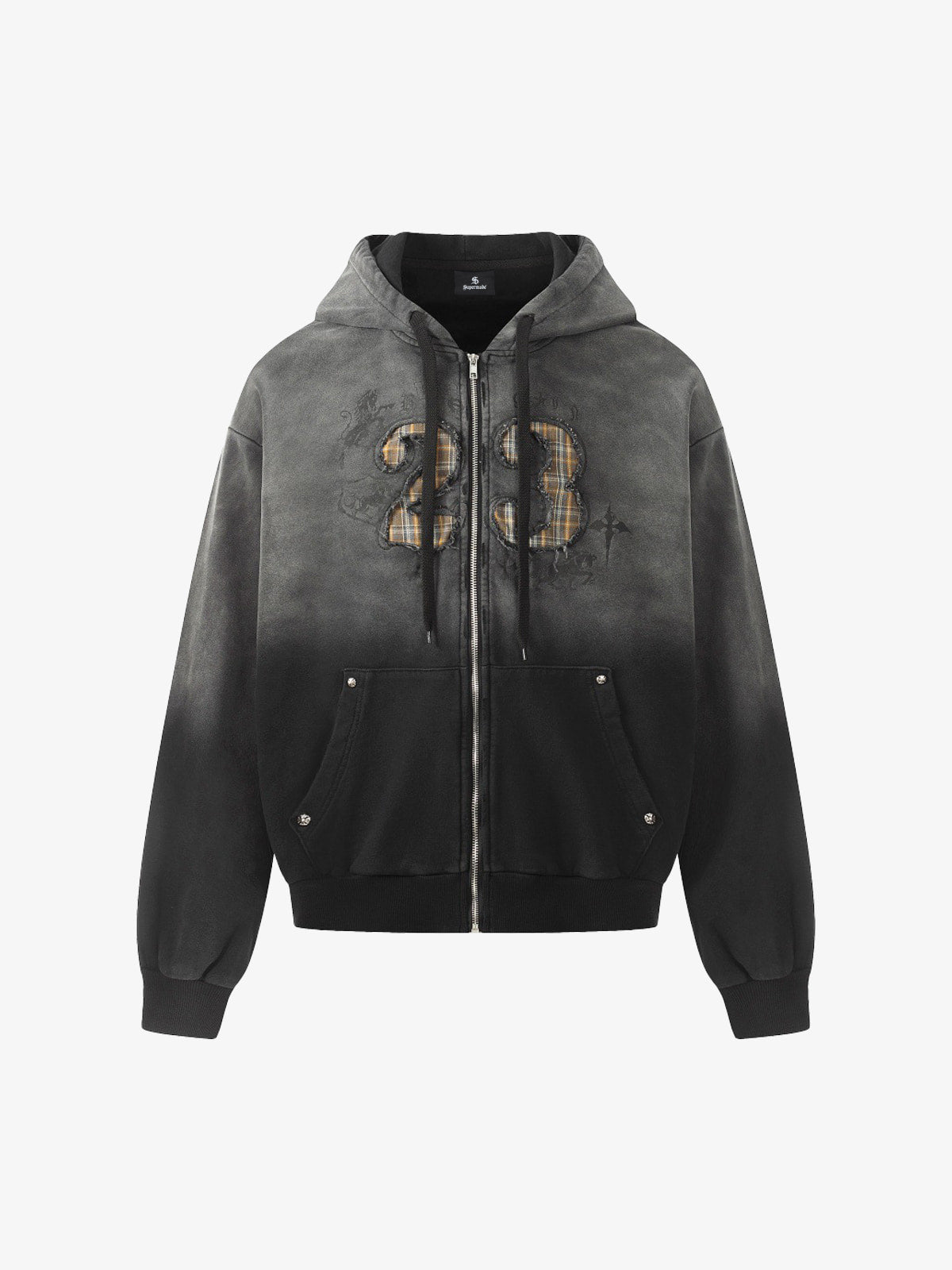 Distressed “” Patch Zip Up Hoodie Distressed “” Patch Zip Up Hoodie