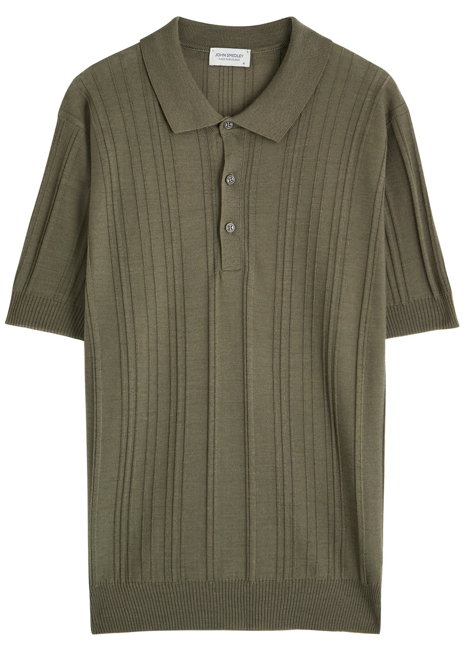 John Smedley Jaxen Ribbed Wool Polo Shirt – Khaki John Smedley Jaxen Ribbed Wool Polo Shirt – Khaki