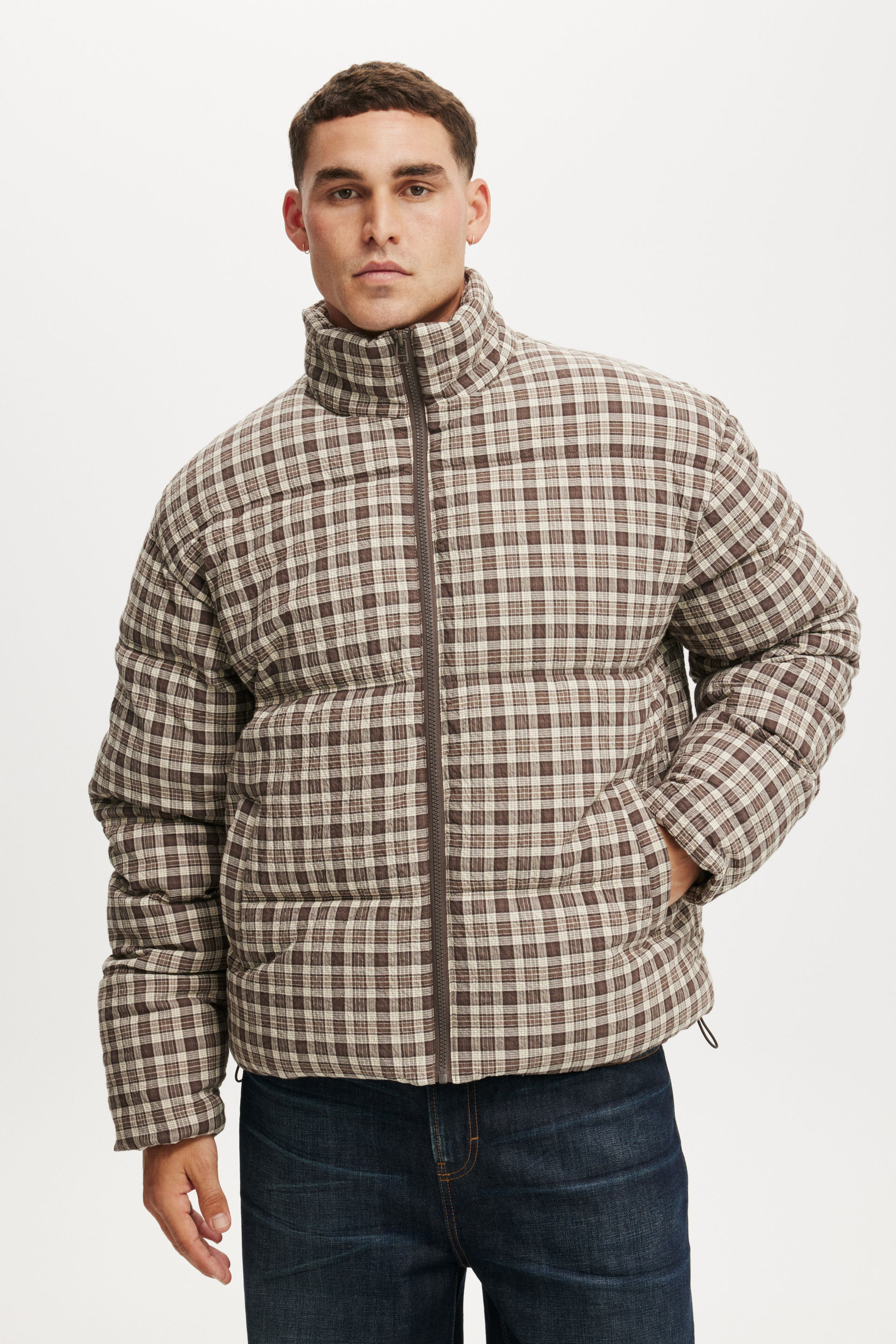 Cotton On Men – Puffer Jacket – Chocolate check Cotton On Men – Puffer Jacket – Chocolate check