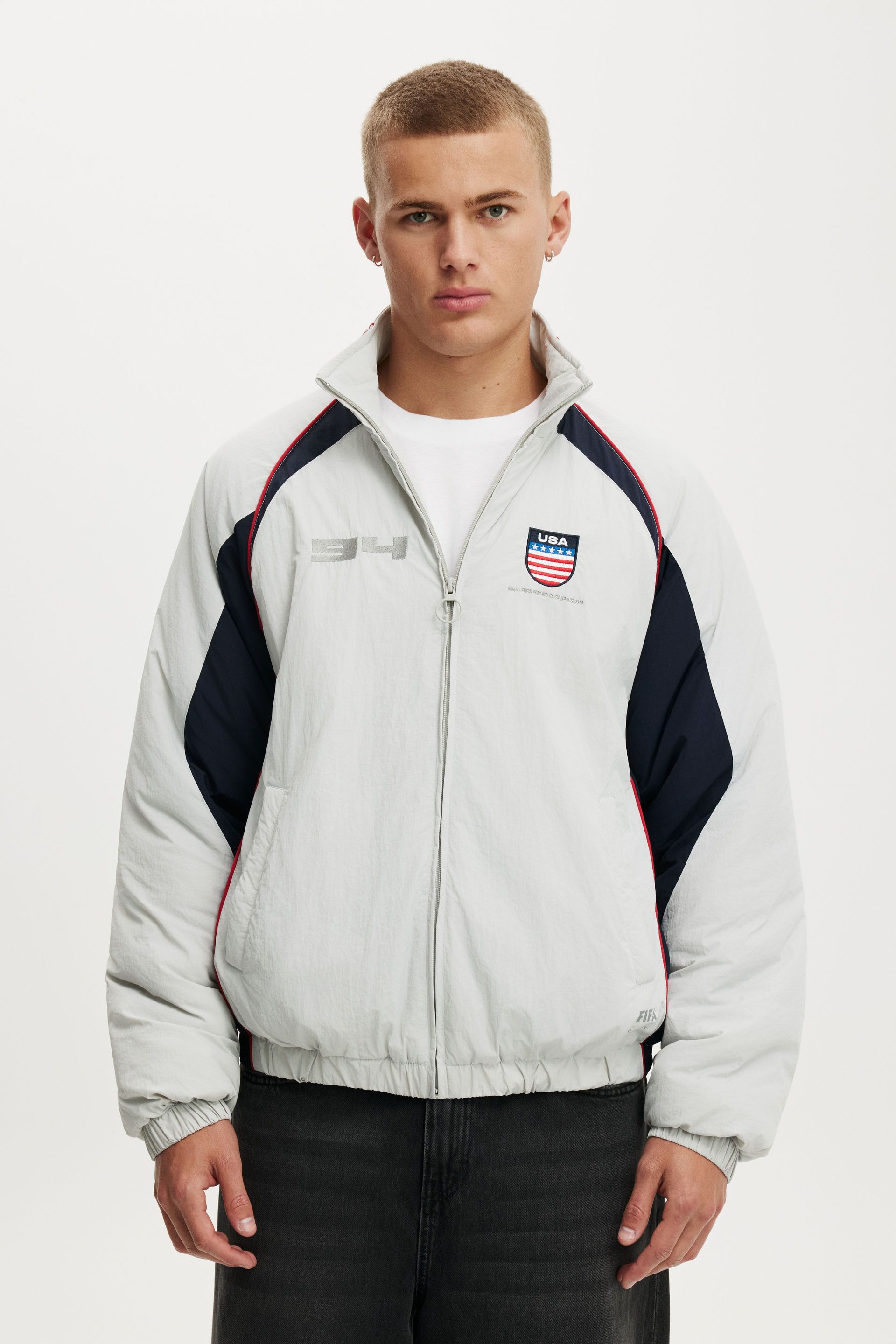 Cotton On Men – FIFA Panelled Spray Jacket – Lcn fifa grey navy panel Cotton On Men – FIFA Panelled Spray Jacket – Lcn fifa grey navy panel
