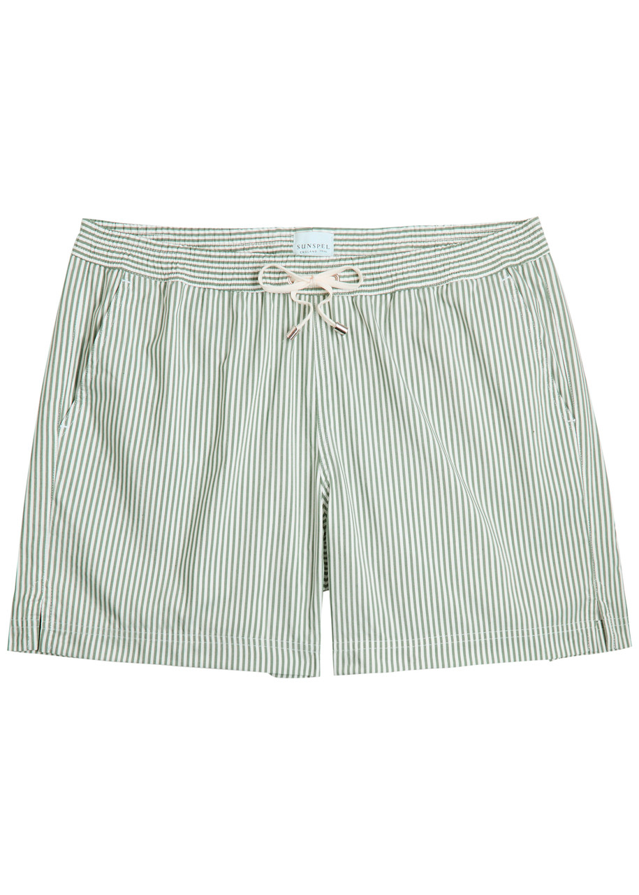 Sunspel Striped Cotton-blend Swim Shorts – Green Sunspel Striped Cotton-blend Swim Shorts – Green