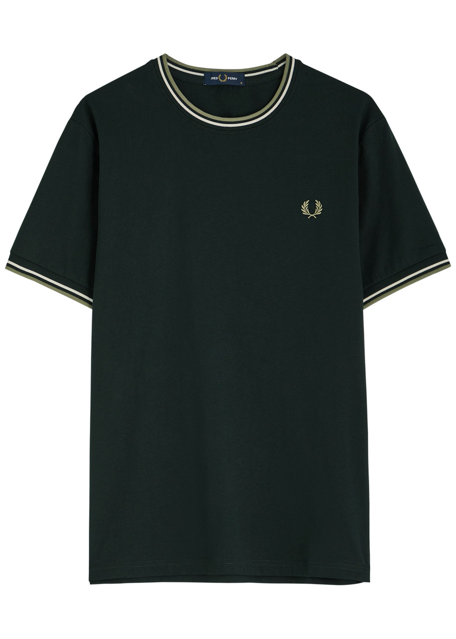 Fred Perry Stripe-trimmed Logo Cotton shirt – Green Fred Perry Stripe-trimmed Logo Cotton shirt – Green