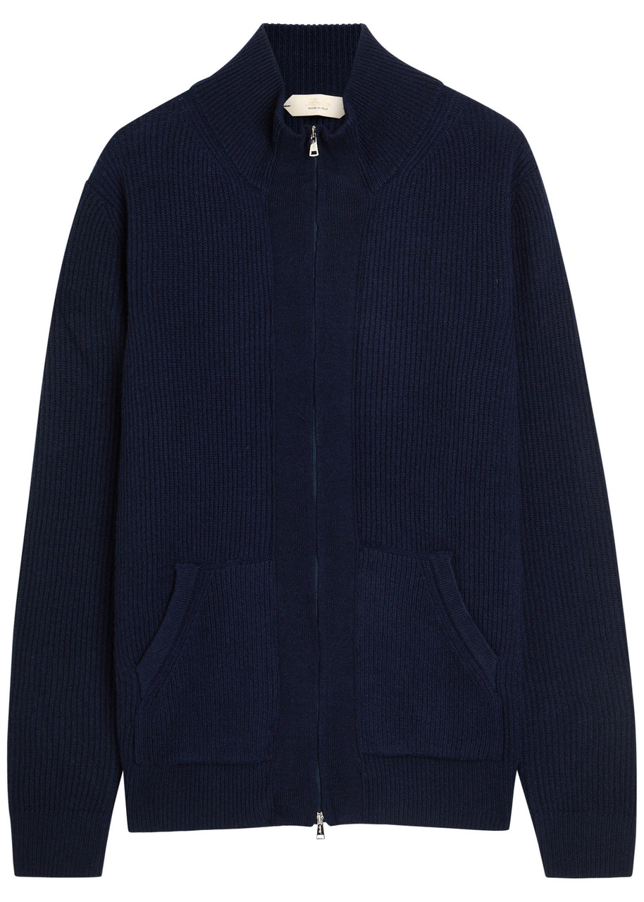 Aurlien Ribbed-knit Wool and Cashmere-blend Cardigan – Navy Aurlien Ribbed-knit Wool and Cashmere-blend Cardigan – Navy
