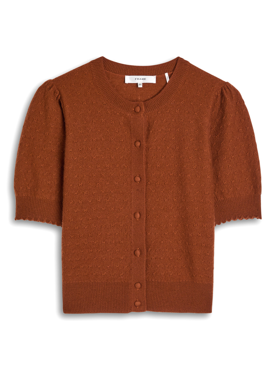 Frame Pointelle Cashmere Cropped Cardigan – Burgundy – L L Frame Pointelle Cashmere Cropped Cardigan – Burgundy – L L