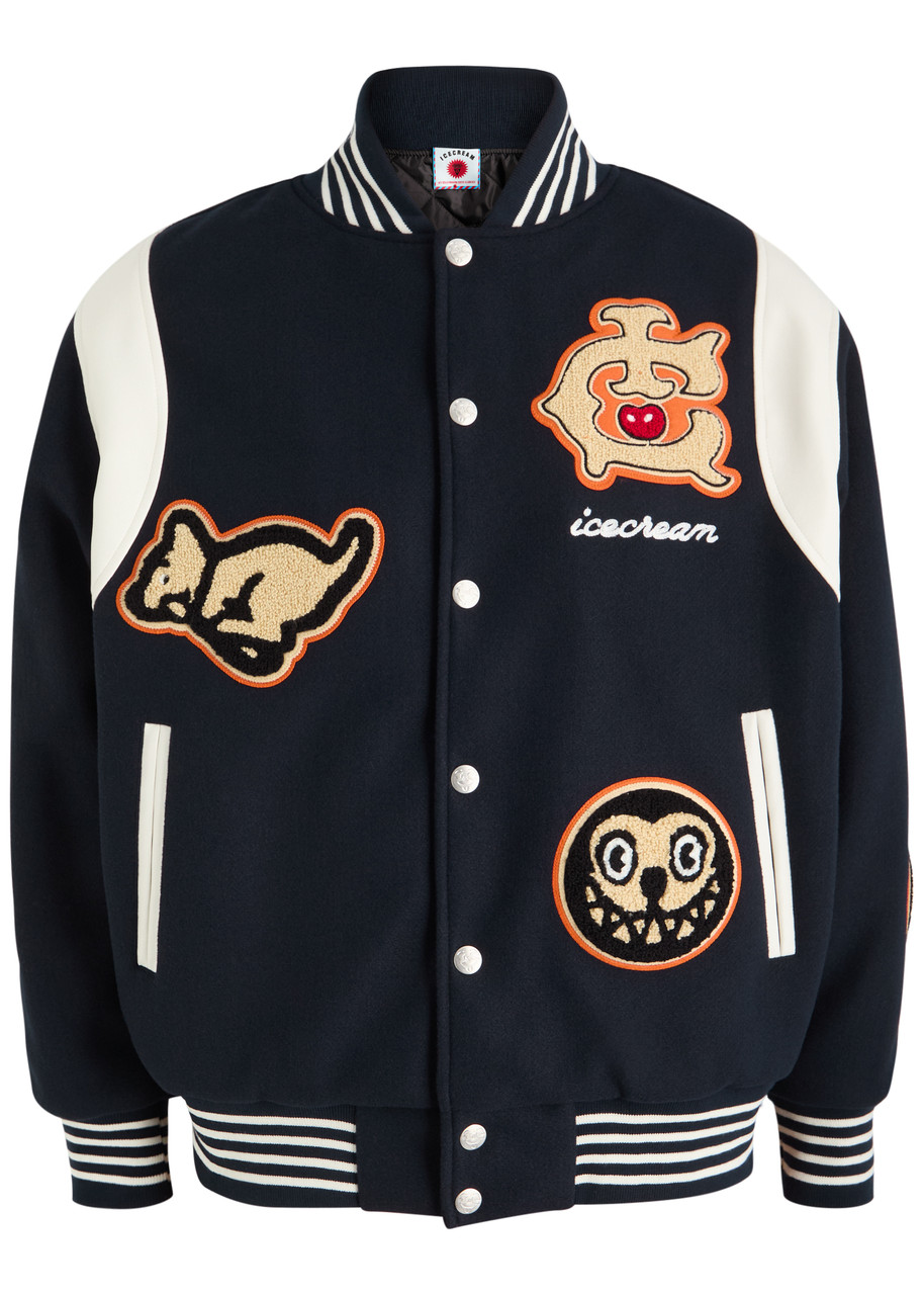 Ice Cream Collegiate Padded Felt Varsity Jacket – Navy Ice Cream Collegiate Padded Felt Varsity Jacket – Navy