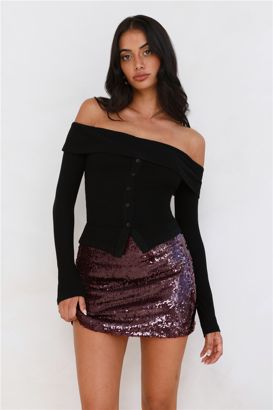 Velvet Frost Long Sleeve Off Shoulder Top Black Velvet Frost Long Sleeve Off Shoulder Top Black