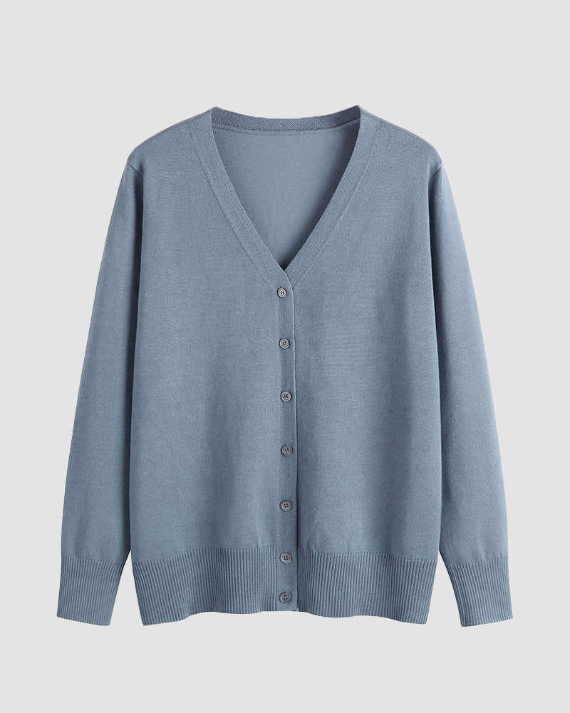 Long Sleeve Choker Top Lightweight Vee Cardigan Sweater – Blue M