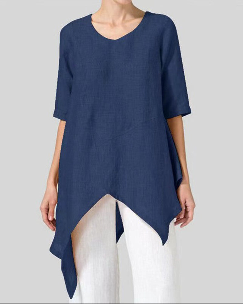 Zeagoo Zeagoo Round Neck Half Sleeve Top T Shirt With Pockets Irregular Length Top – Navy blue L- Zeagoo Zeagoo Round Neck Half Sleeve Top T Shirt With Pockets Irregular Length Top – Navy blue L-