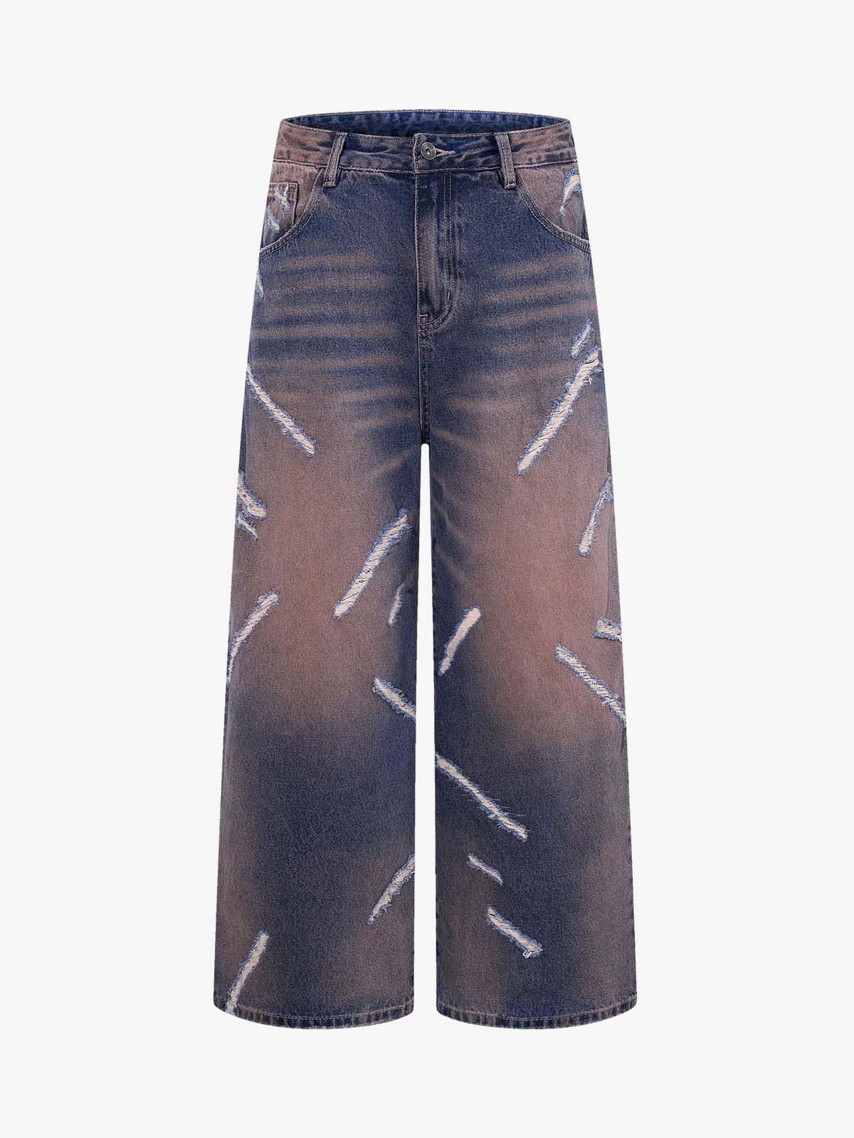 Slash Distressed Washed Denim Jeans Slash Distressed Washed Denim Jeans