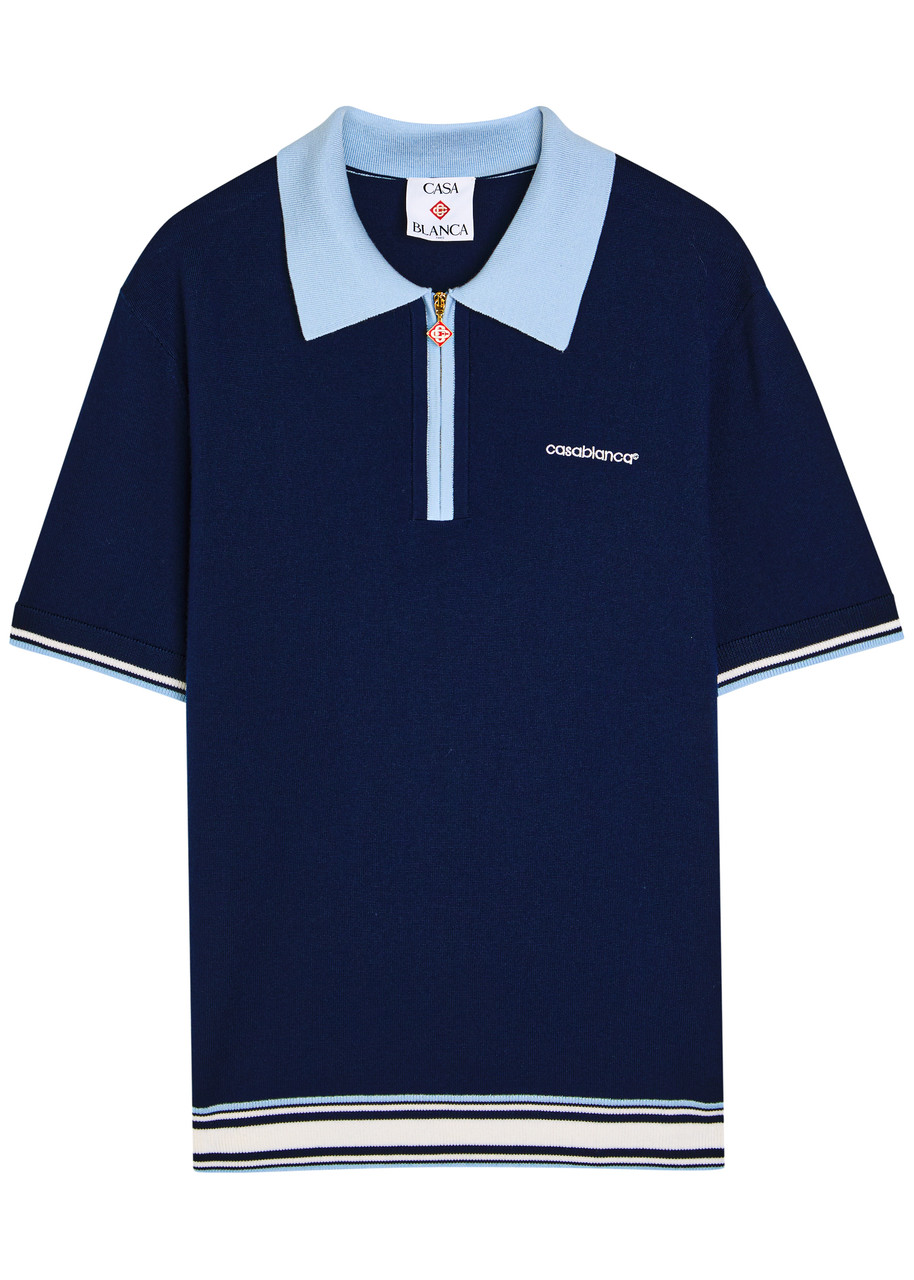 Casablanca Tennis Logo-embroidered Wool Polo Shirt – Blue Casablanca Tennis Logo-embroidered Wool Polo Shirt – Blue