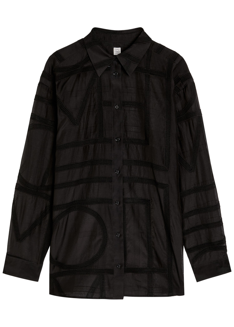 Toteme Logo Semi-sheer Cotton-blend Pyjama Shirt – Black – L Toteme Logo Semi-sheer Cotton-blend Pyjama Shirt – Black – L
