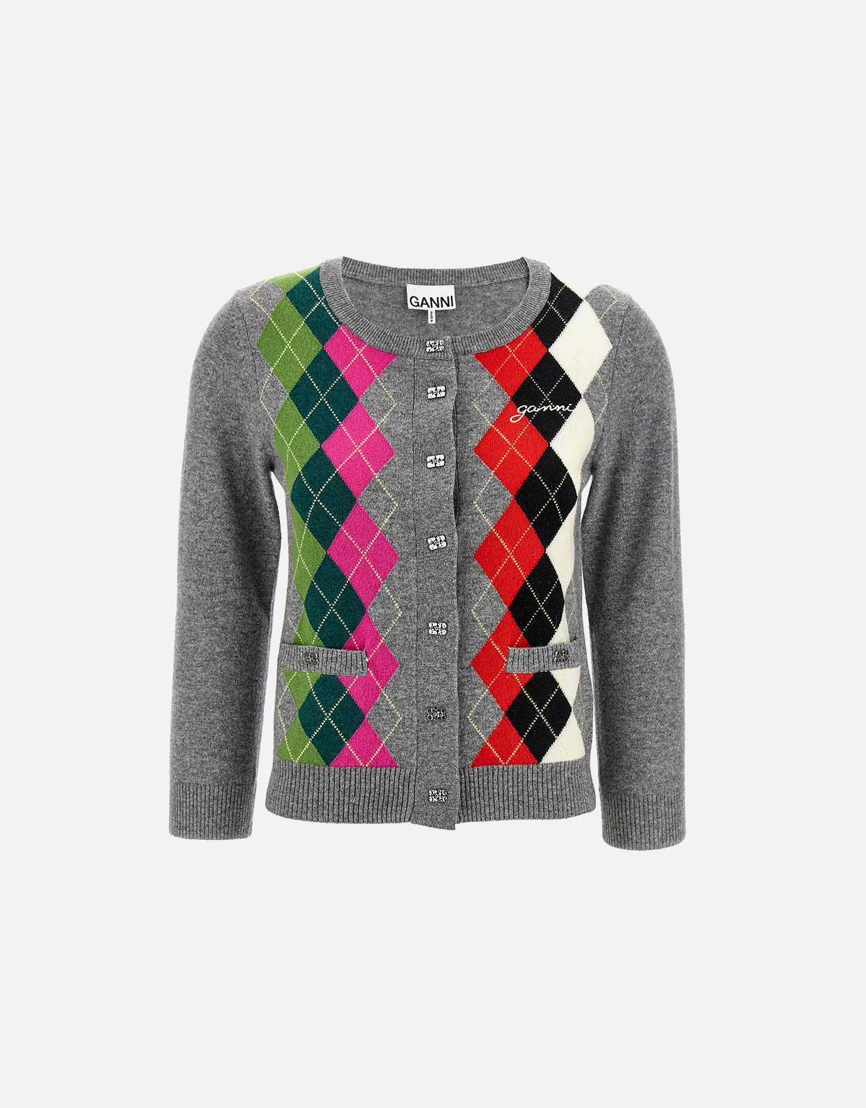 Ganni Wool And Cashmere Blend Check Cardigan Ganni Wool And Cashmere Blend Check Cardigan