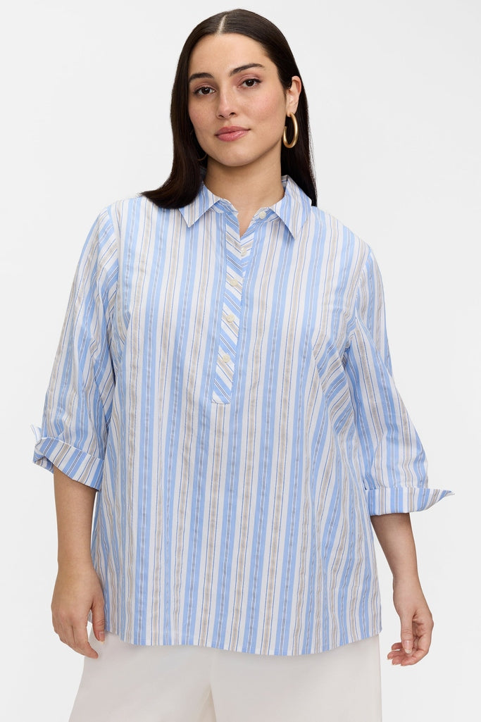 Therese Plus Multi Seersucker Sleeve Popover Shirt Therese Plus Multi Seersucker Sleeve Popover Shirt
