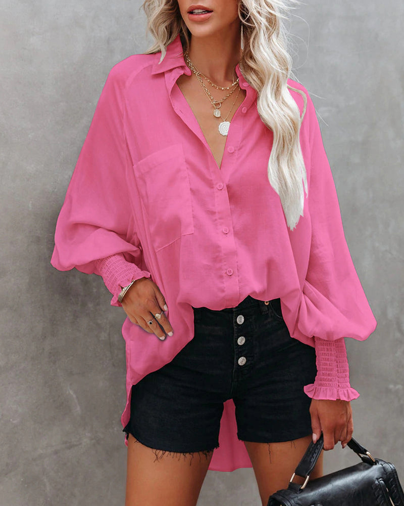 Zeagoo Zeagoo Button Up Shirt Long Sleeve Lapel Striped Casual Oversized Top – Rose Red Zeagoo Zeagoo Button Up Shirt Long Sleeve Lapel Striped Casual Oversized Top – Rose Red