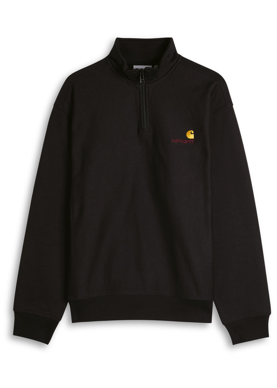 Carhartt Wip Logo-embroidered Cotton-blend Half-zip Sweatshirt – Black Carhartt Wip Logo-embroidered Cotton-blend Half-zip Sweatshirt – Black