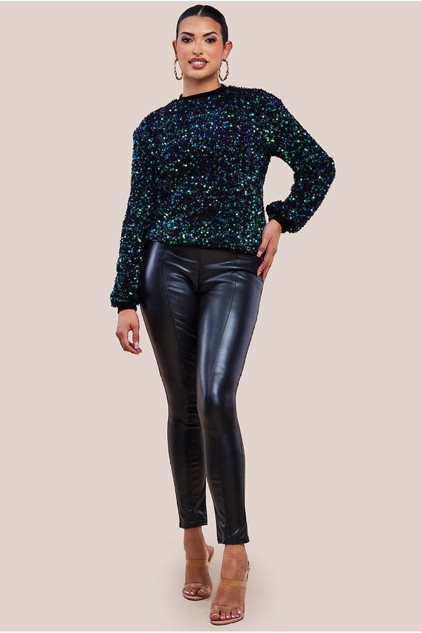 Goddiva Multi Sequin Velvet Jumper Goddiva Multi Sequin Velvet Jumper