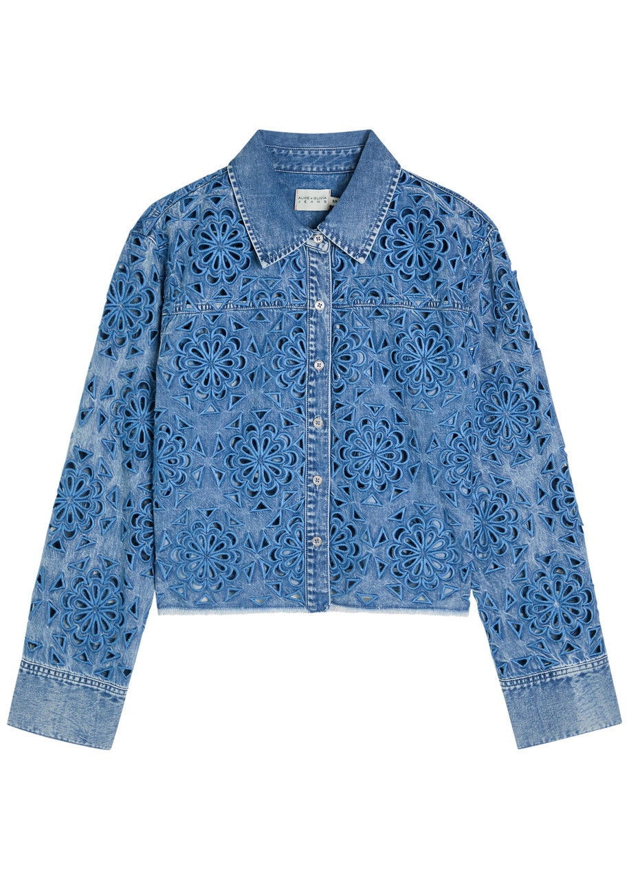 Alice + Olivia Finley Cutwork Denim Shirt – Blue Alice + Olivia Finley Cutwork Denim Shirt – Blue