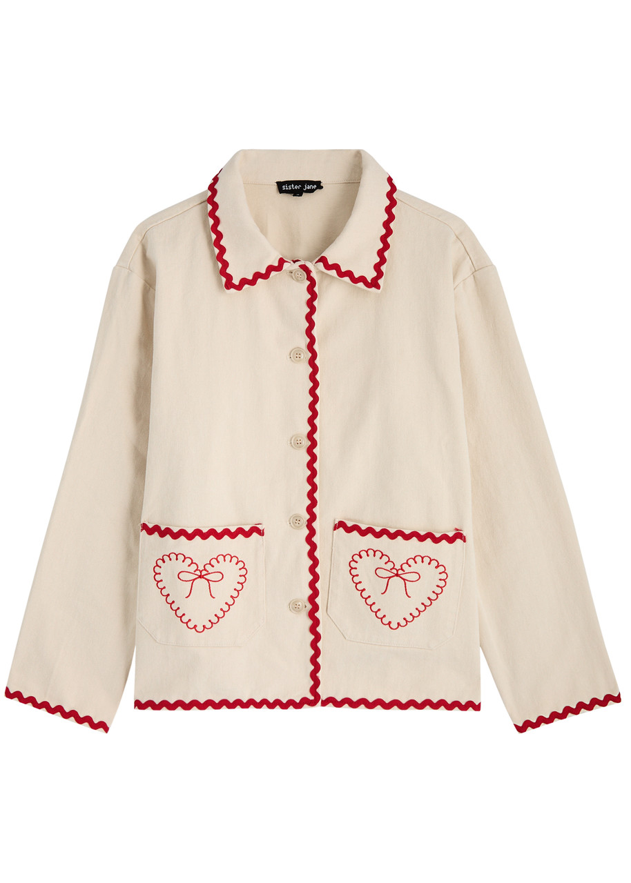 Sister Jane Posy Heart-embroidered Denim Jacket – Cream – Sister Jane Posy Heart-embroidered Denim Jacket – Cream –