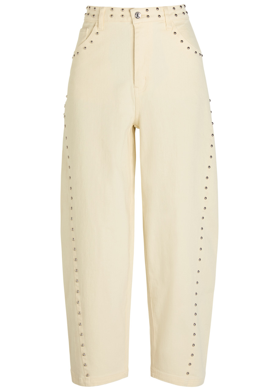 Never Fully Dressed Studded Barrel-leg Jeans – Ecru – L Never Fully Dressed Studded Barrel-leg Jeans – Ecru – L