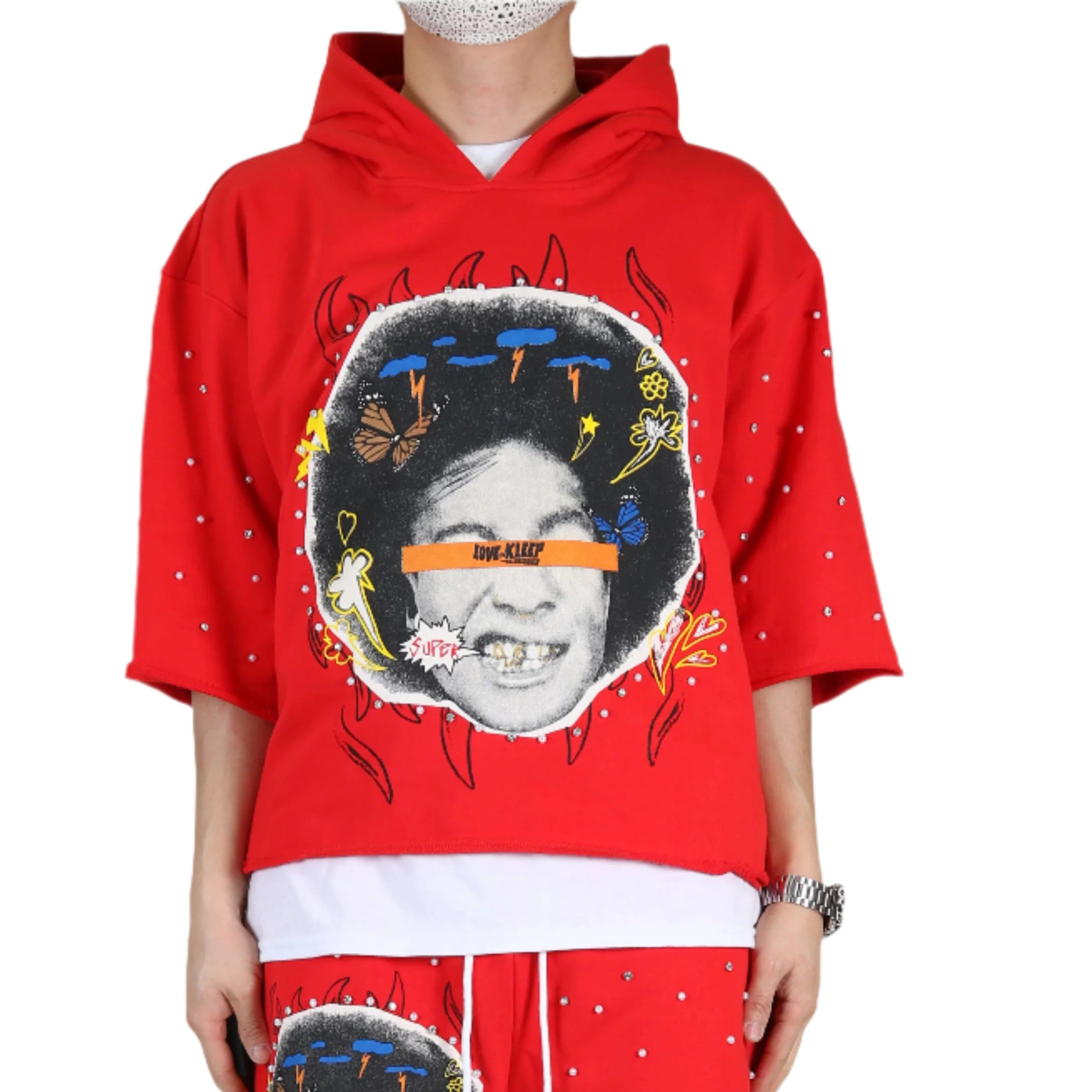 SIMON French Terry Sleeve Crop Top Pullover Hoodie SIMON French Terry Sleeve Crop Top Pullover Hoodie