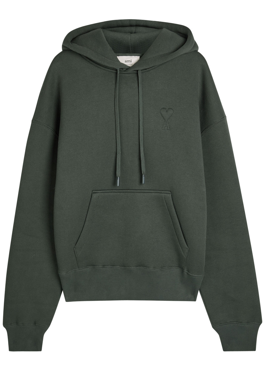 Ami Paris Embossed-logo Hooded Cotton-blend Sweatshirt – Anthracite Ami Paris Embossed-logo Hooded Cotton-blend Sweatshirt – Anthracite