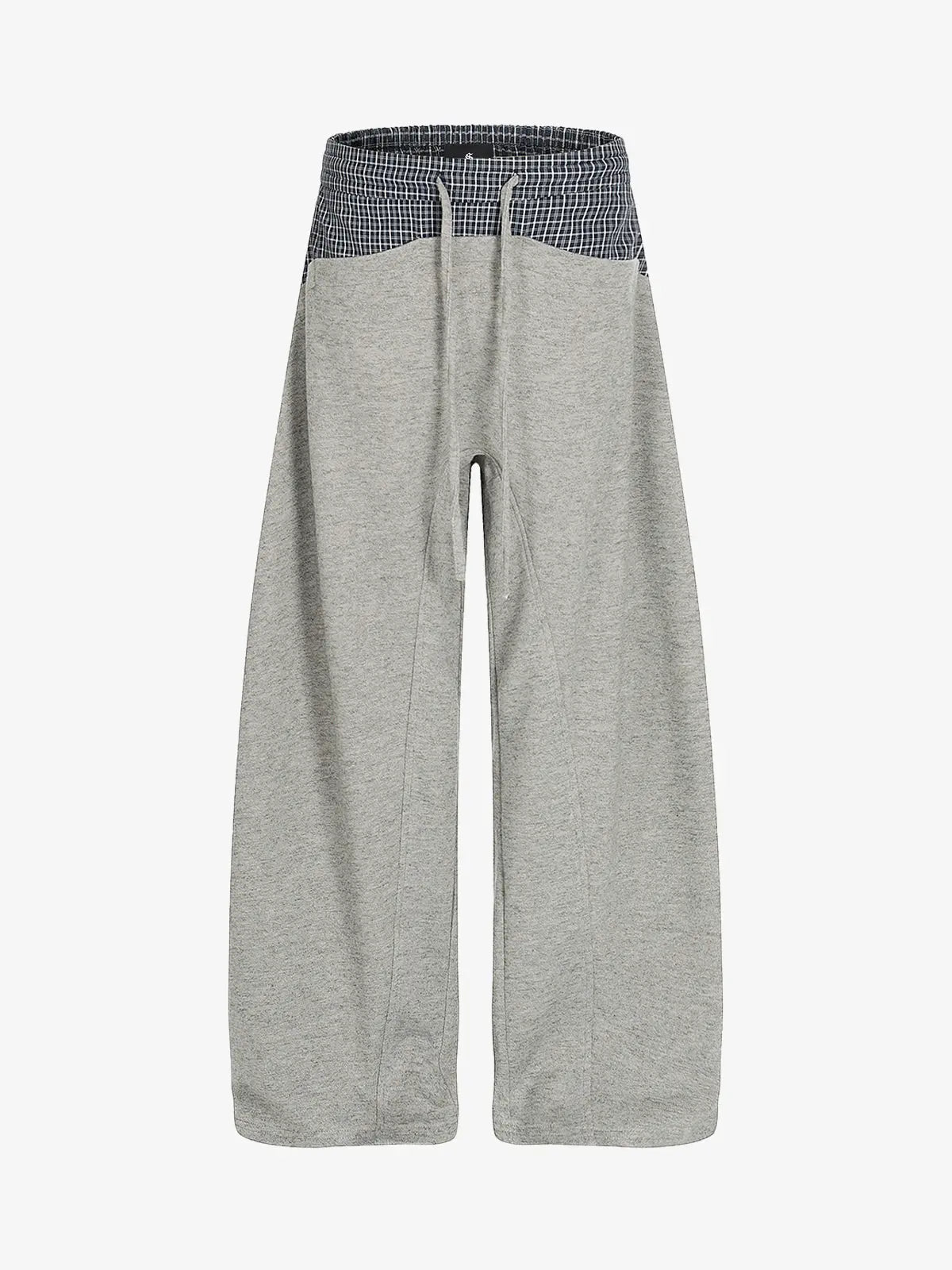 Contrast Check Waist Wide Leg Drawstring Sweatpants Contrast Check Waist Wide Leg Drawstring Sweatpants