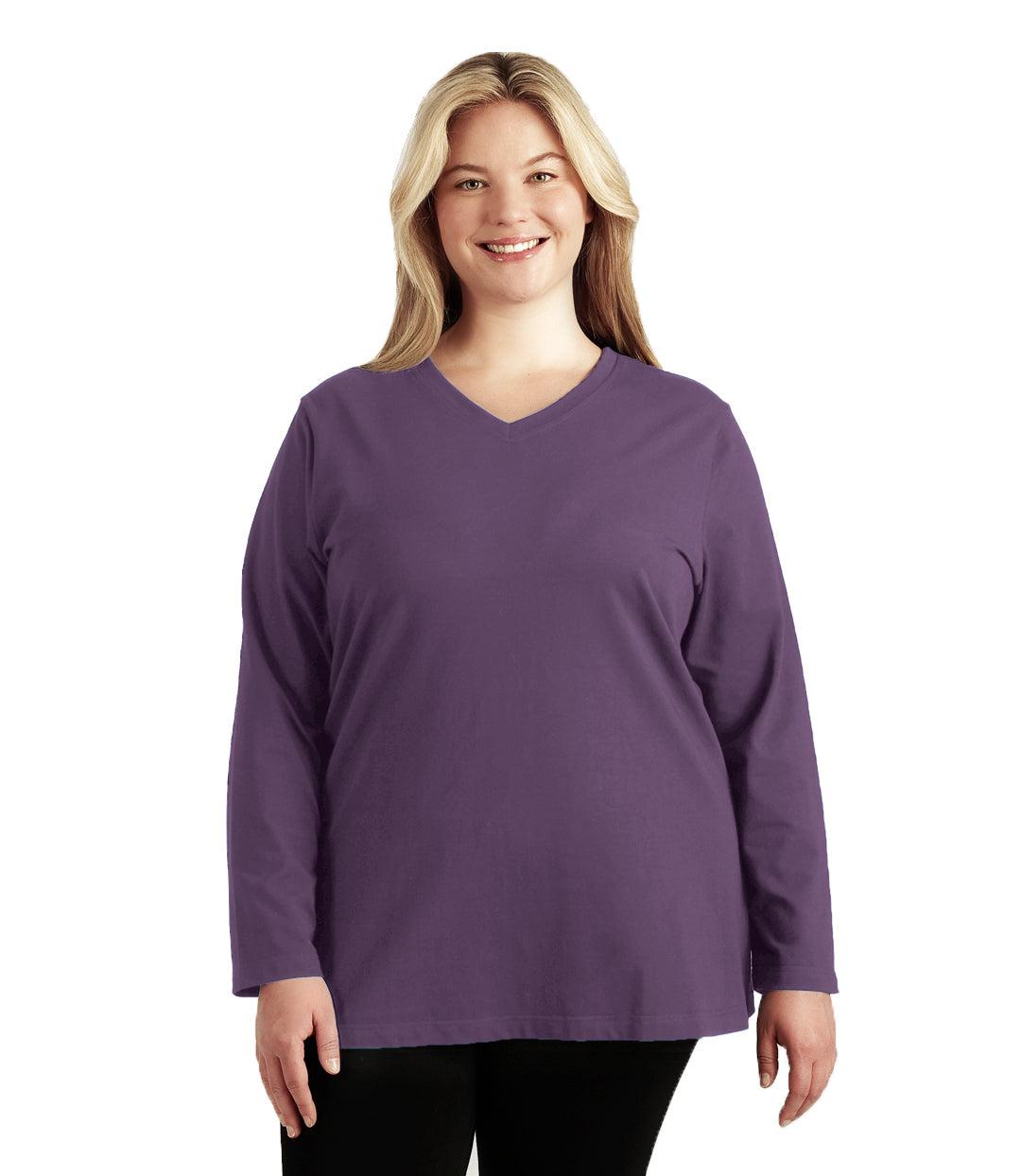 Stretch Naturals Long Sleeve V-Neck Top Classic Colors, X Blackberry Stretch Naturals Long Sleeve V-Neck Top Classic Colors, X Blackberry