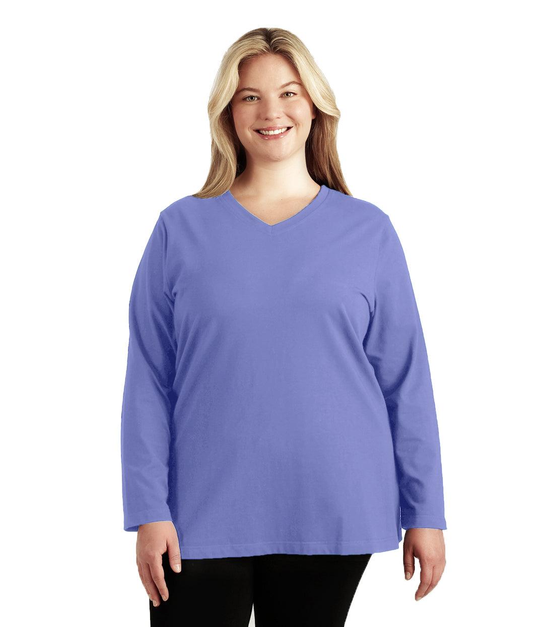 Stretch Naturals Long Sleeve V-Neck Top Classic Colors, X Cornflower Blue Stretch Naturals Long Sleeve V-Neck Top Classic Colors, X Cornflower Blue