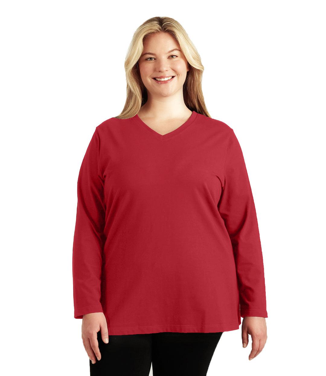 Stretch Naturals Long Sleeve V-Neck Top Classic Colors, X Lucky Red Stretch Naturals Long Sleeve V-Neck Top Classic Colors, X Lucky Red