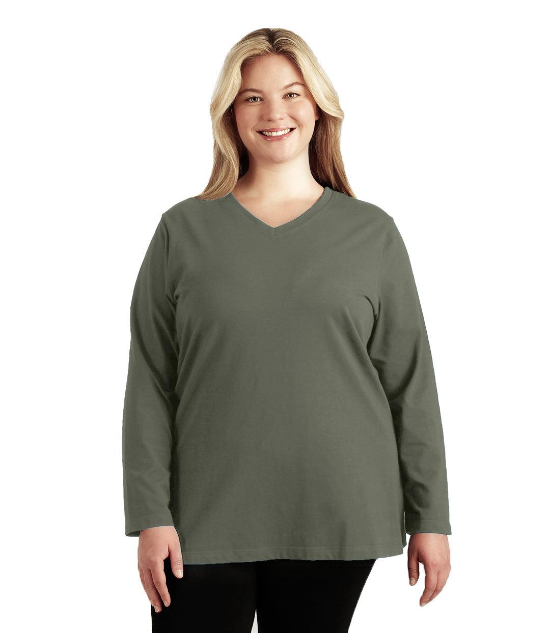 Stretch Naturals Long Sleeve V-Neck Top Classic Colors, X Moss Green Stretch Naturals Long Sleeve V-Neck Top Classic Colors, X Moss Green