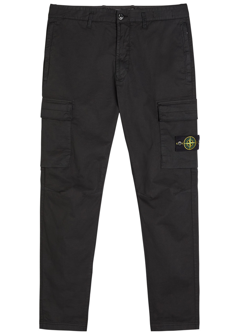 Stone Island Tapered-leg Stretch-cotton Poplin Cargo Trousers – Black
