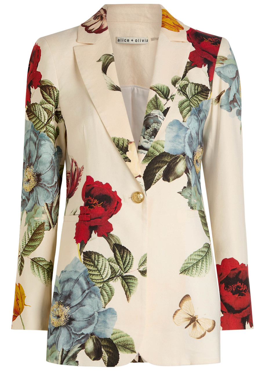 Alice + Olivia Breann Floral Linen-blend Blazer – Cream – Alice + Olivia Breann Floral Linen-blend Blazer – Cream –