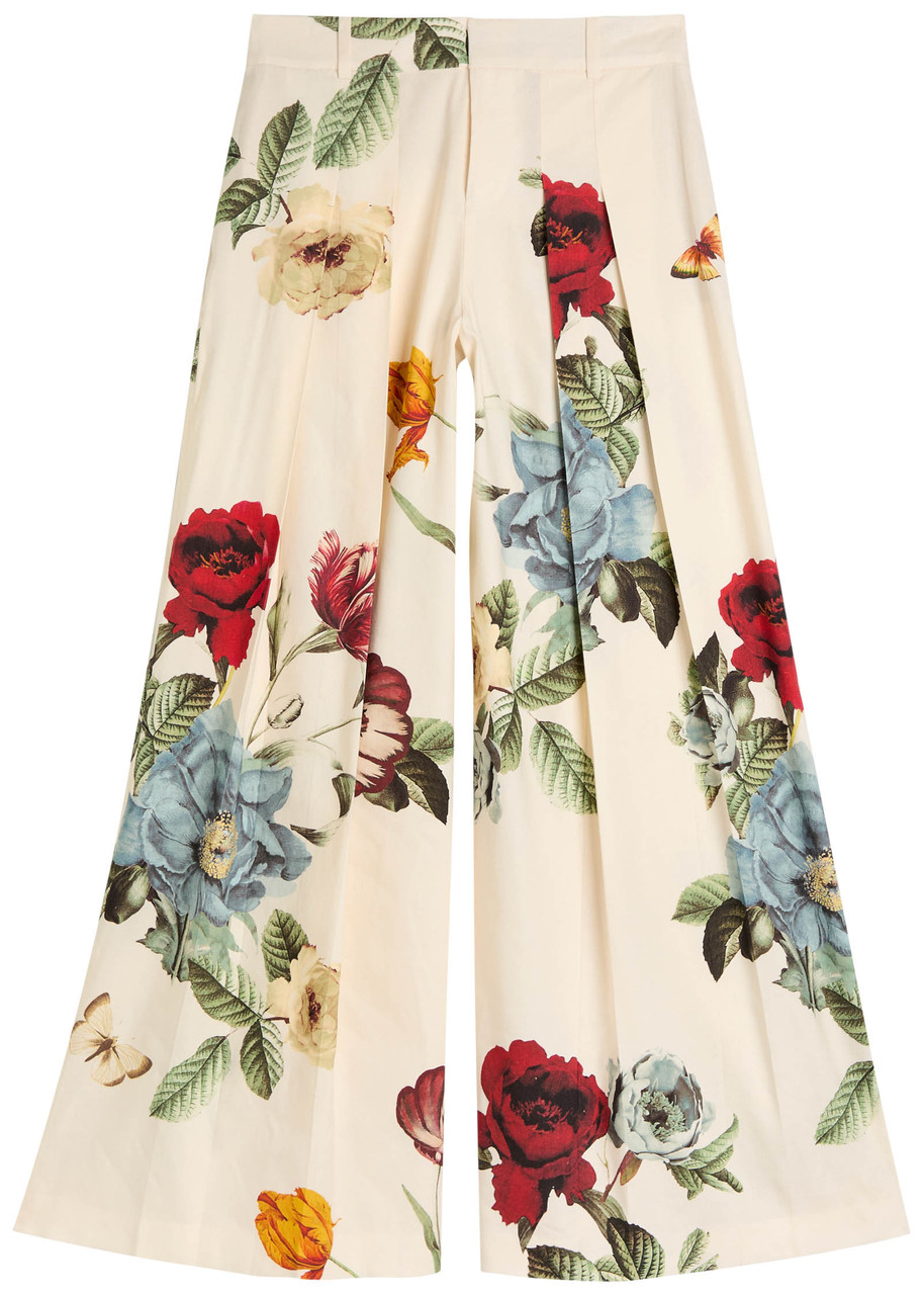 Alice + Olivia Blaire Floral Linen-blend Trousers – Cream – Alice + Olivia Blaire Floral Linen-blend Trousers – Cream –