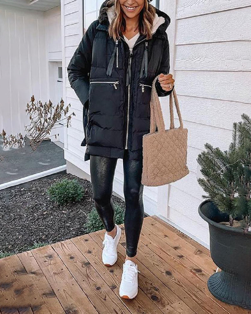 Thickened Side Zip Puffer Coat Puffer Down Jacket – Black Thickened Side Zip Puffer Coat Puffer Down Jacket – Black